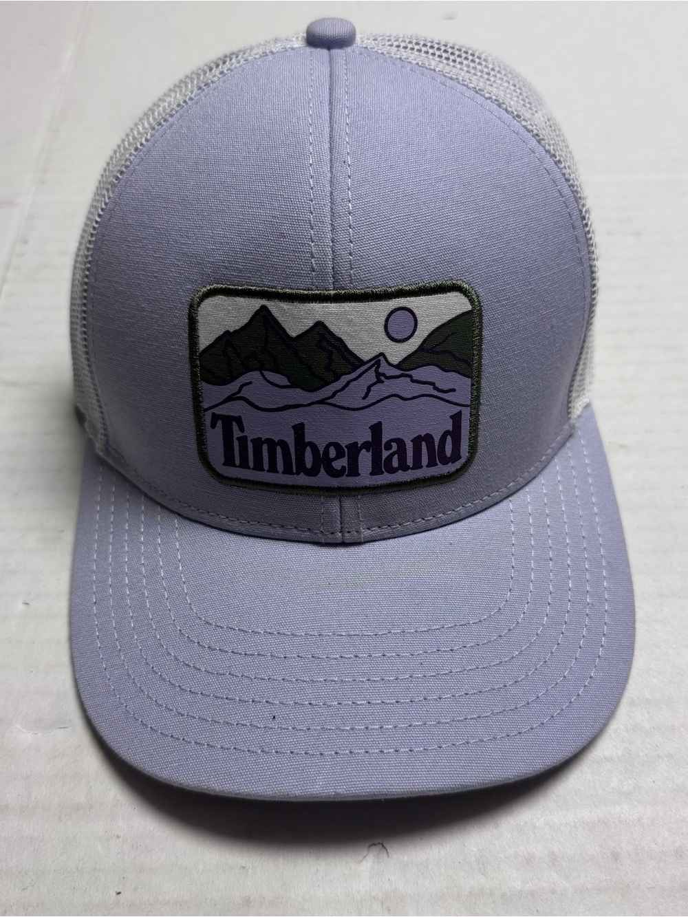 Timberland Unisex Mountain Patch Logo Mesh Back Trucker Hat In Pastel Lilac OS